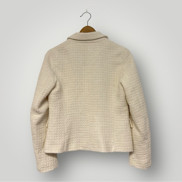 ZARA Cream / white blazer jacket Rhinestones Classy Simple Tweed Sz M - Picture 11 of 16